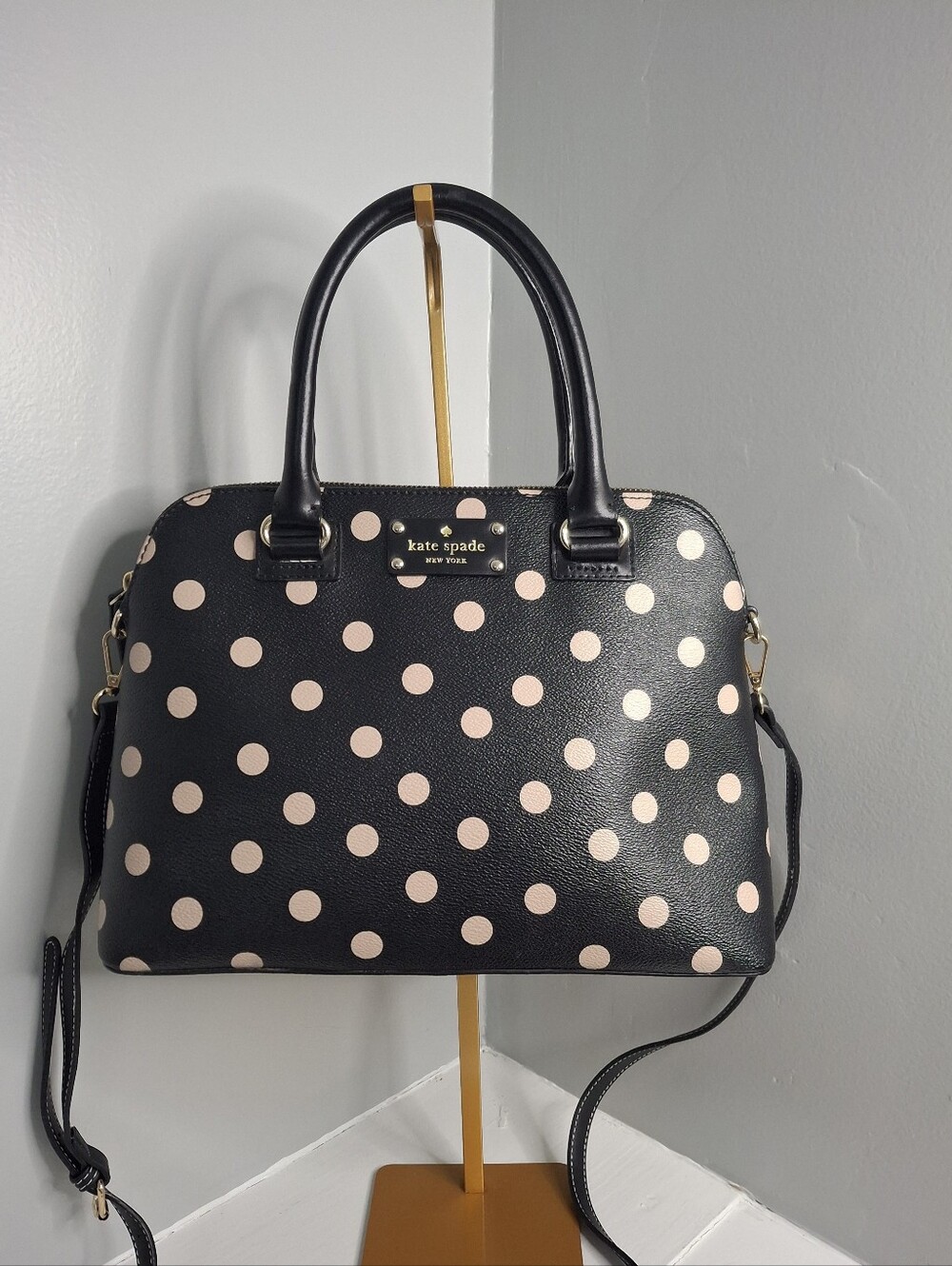 🖤 ♠️ Kate Spade Black & Blush Pink Polka Dot Satchel Crossbody Bag ♠️ 🖤 EUC